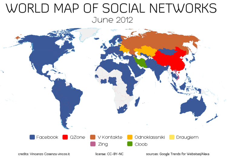 El nuevo mapa de Redes Sociales en el mundo o el dominio casi total de Facebook